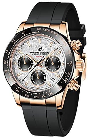 Pagani Design Klassische Quarzuhr für Herren, Japanisches Uhrwerk VK63, Keramik-Lünette, Edelstahl, wasserdicht, Business Sport, Chronograph Datum
