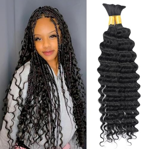Brésiliens Vierge Naturelle Human Hair Deep Wave Bulk Human Hair For Braiding 20 Pouces 100% Humain Cheveux en Vrac Hair Extensions 100 gram Noir Naturel
