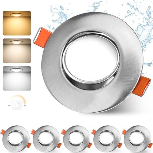 GeyouLux LED Einbaustrahler 230v Dimmbar 68-80mm 4.9W IP44 Ultra Flach LED Spots 3000K/4000K/6000K Deckenspots für Badezimmer Wohnzimmer 45°Schwenkbar Einbauleuchten Küche Spots Deckenleuchte 6er Set
