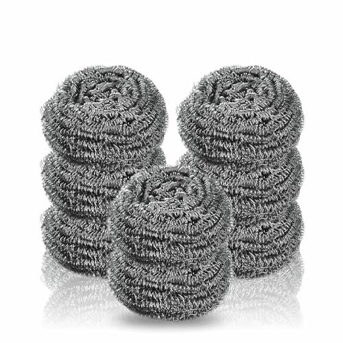 Scourers Heavy Duty Scouring Pads Stainless Steel Scrubbing Scourer Metal Scrubber Wire Wool Pads For Cleaning Dishes Pots Pans Removes Tough Food Stains And Grease Kitchen Cleaning Essentials (8Pcs)