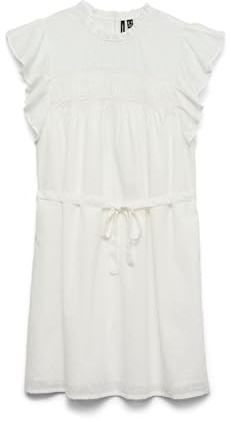 VERO MODA Damen Vmtrine Sl Short Lace Dress WVN Ga Noos, Snow White, Large