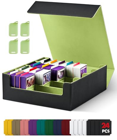 UAONO Kartenaufbewahrungsbox für Trading Cards, 2400+ MTG Commander Deck Box mit 24pcs bunten Teilern, Kartenetui passend für Magic TCG PTCG Spielkarten(Schwarz&Zitronengrün)