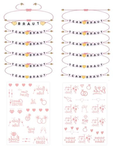 JGA Armbänder Frauen, Junggesellenabschied Accessoires Frauen 12 Stück JGA Team Braut Armbänder und 2 Stück Tattoo Aufkleber für Jga Deko Frauen