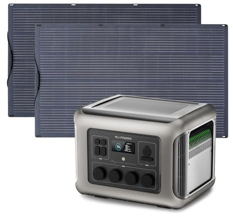 ALLPOWERS R2500 générateur électrique portable 2016Wh avec 2 x panneau solaire flexible 200W IP68 étanche, batterie LiFeP04, générateur solaire pour Chargement rapide, camping-car, jardin, toit