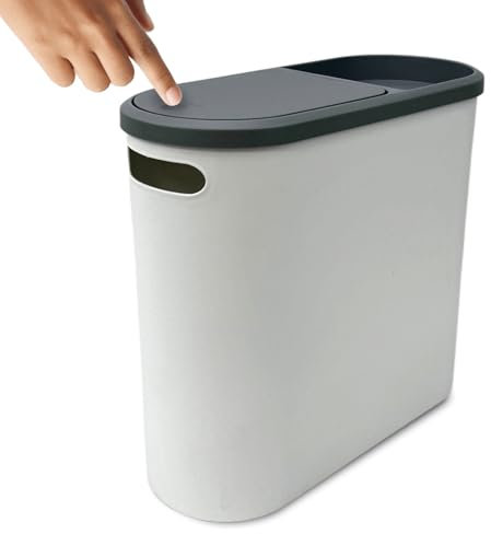 WOWZILLA Slim Trash Bin with Swing Lid, Compact 10L Waste Bin for Bedroom, Bathroom, Office, and Kitchen, Modern Design, Durable Plastic Rubbish Bin with Easy-to-Clean Finish