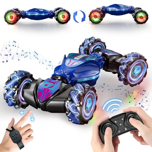 IKIDSUN Ferngesteuertes Auto, 4WD 2.4GHz 360° Drehung Stunt Drift RC Auto mit Musik für Kinder ab 8 Jahren, Geschenk Spielzeug, Blau