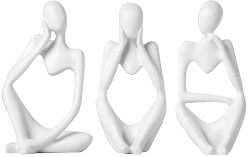 Qaestuan 3 Stück Denker Statue, Moderne Figuren Abstrakte ästhetische Skulptur, Denker Figur Ornamente, Minimalistische Kunst Statue, für Wohnzimmer, Bücherregal, Esstisch und Büro (Weiß)