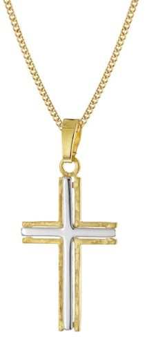trendor Kreuz-Anhänger 585 Gold Bicolor mit goldplattierter Silberkette zeitloser Halsschmuck für Damen und Herren, elegantes Accessoire 68490-45 45 cm