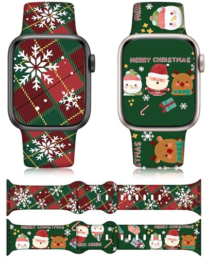 Christmas Gifts Compatible with Christmas Apple Watch Band for Women 42mm(Series 10) 41mm 40mm 38mm, Adjustable Soft Silicone Santa Claus Snowflake Band for iWatch Bands Series 10/9/8/7/6/5/4/3/2/1/SE