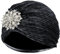 Meleager Damen Turban Hut mit Kristall Brosche,20er Jahre Hut Exotisch Glitzer Elastische, 1920s Damen Fasching Kostüm Accessoires(Schwarz)