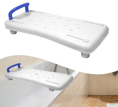 YRHome Badewannensitz 70x31cm Badewannenbrett zum sitzen Badewannensitz Senioren Erwachsene Einstellbar Wannenbrett zum Sitzen für Badewanne Duschbrett Sitzbrett bis 150kg mit Blau Griff