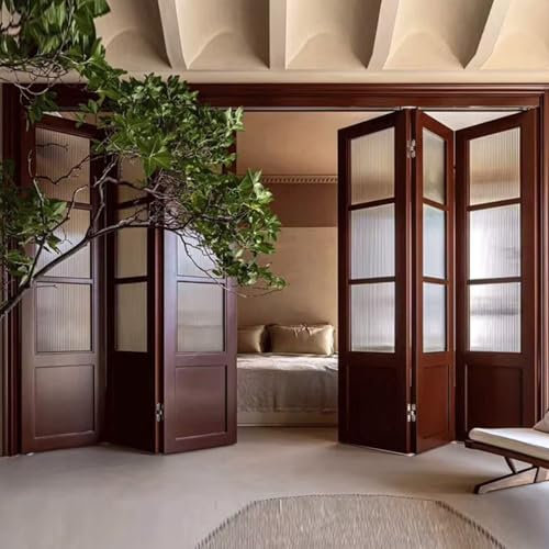 Akkordeon-Tür für den Innenbereich, anpassbar, mit Griffen und gehärtetem Glas, Raumteiler, faltbare Schiebetür für Büro/Restaurants, 198,1 x 228,6 cm, Schwarz