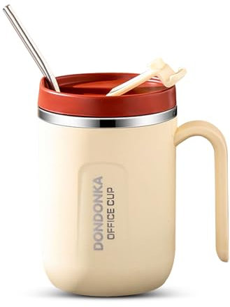 Kytpyi Coffee Cup, Coffee Cup Travel Mug, 500ml Leakproof Insulation Travel Coffee Mug with Lid Straw for Warm or Cold Drinks, Anti-scalding Stainless Steel Travel Mug for Home Office Travel (Yellow)