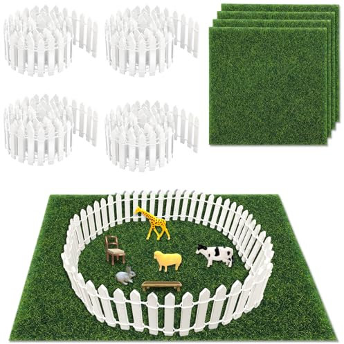 MaehSab Lot de 8 clôtures de fée miniatures pour jardin, 4 pièces de 89,9 cm en bois blanc avec 4 fausses herbes de 15,2 x 15,2 cm pour maison de poupée, maison, jardin, décoration miniature à faire