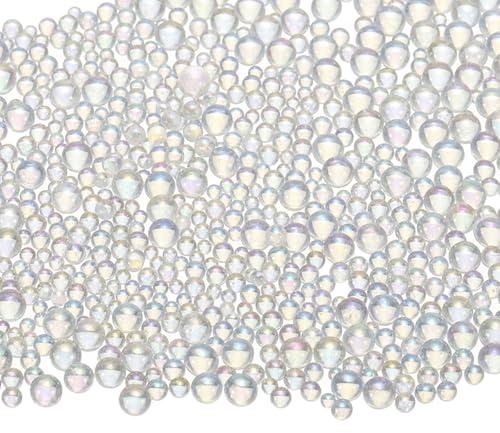CoCud Iridescent Glass Tiny Bubble Beads, 0.4-3mm 10g No Hole Micro Mini Round Clear Water Droplets Beads - Applications: for Resin Filler, Nail Art, Dollhouse Bath Tub