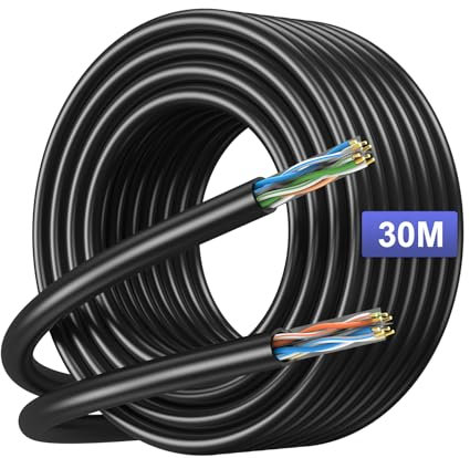 JARNHNG Cable Ethernet Cat 6 de 30 m, cable de red LAN de alta velocidad, cable de Internet Cat 6, 1 Gbps, 250 MHz, AWG24 UTP CCA (30 m), color negro