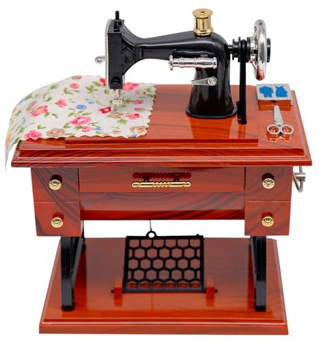 inheming Vintage Nähmaschinen Musik Box, Spieluhr Nähmaschine, Nähmaschine Spieluhr, Vintage Nähmaschine Mini Puppenhaus,Spieluhr für Zuhause, Büro, Arbeitszimmer Dekoration
