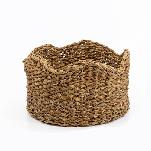 DARO DEKO Seegras Korb Schale rund mit Wellenrand braun Ø 25 x 15cm geflochten Aufbewahrungskorb Regalkorb sortieren Obst Gemüse