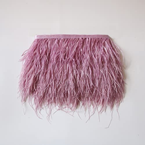 Blausky Cinta de flecos de plumas de 3 m, plumas de avestruz naturales, tiras de tela, flecos con cinta de satén para manualidades, costura, artesanía, ropa, vestido de boda, color fucsia