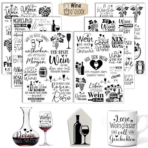 Rub On Sticker Wein, 6 Stück A5 Rub On Aufkleber, Folie Transferaufkleber, für Möbel, Glas, Holz, Scrapbooking, DIY Basteln Deko (Wein)
