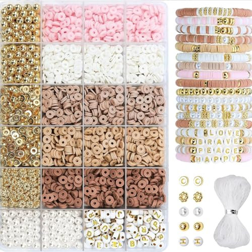 Canollo 2370 Stück Perlen für Armbänder, Buchstabenperlen, Armbänder Selber Machen Perlen Set Mit 500cm Elastisch Nylonschnur, perlenarmband selber machen, Perlenset für DIY Schmuckherstellung