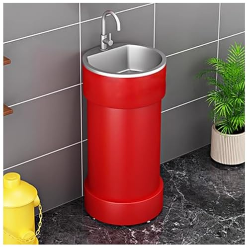 ZTGL Compact Industrial Freestanding Vanity Sinks, Modern Bathroom Pedestal Sink Wash Basin, Full Pedestal Bathroom Vanity Units with Stainless Steel Basin for Commercial Space E,Without Mirror