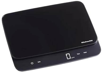 KitchenAid KQ917 Balance numérique de cuisine et alimentaire à surface en verre haute capacité, capacité et précision de 13,6 kg, grammes, onces, livres, onces liquides et millilitres, LED, fonction