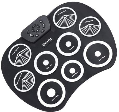 LUCKDANO Tragbare Elektronische -Set 9 Pads Roll -up -Übungskissen mit Pedal Drumsticks Game Mode Web Fun Musician Anywhere