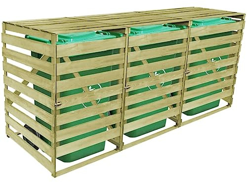 Cache Poubelle Extérieur Triple, Abri Rangement de Poubelle Triple 240 L Bois imprégné
