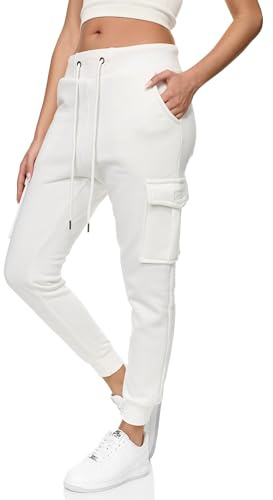 REPUBLIX Damen Cargo Jogginghose Jogger Sporthose Jogging Sweat Pants RD-030 Weiß XL