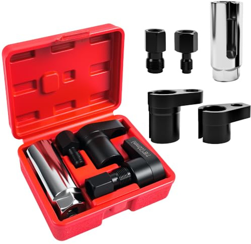 UHETLET 5 Stück Lambdasonden Schlüssel Nüsse Set Lamdasonde Werkzeug und Gewindereparatur Satz 1/2 3/8 Antrieb 7/8 22mm Lambdasonde Nuss Steckschlüssel M12 M18 Gewindeschneider für Autoreparatur