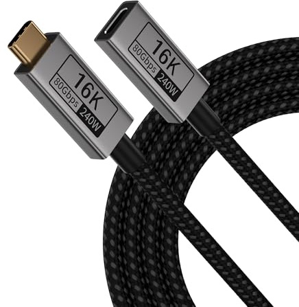 UPPDEFFST 2M Cavo Prolunga Type C Maschio-Femmina Compatibile con Thunderbolt 5/4/3,Cavo Prolunga USB-C 80Gbps Trasmissione Dati,240W Ricarica Rapida,16K@60Hz/8K@120Hz Video per Monitor,SSD,Docking.