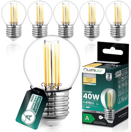 Lumiled LED Golfball Lampe P45 E27 Ultraeffizient Energieklasse A 2.2W 470lm Ersatz 40W 2700K Warmweiß Filament Klar Glas Tropfenform 360° Abstrahlwinkel Nicht Dimmbar 6 Stück