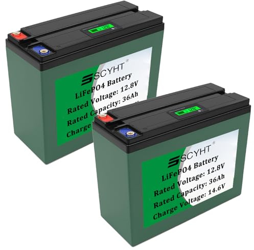SSCYHT LiFePO4-Akku 12,8 V Lithium-Akku 36 Ah Ersatzakkus 12,8 V Solarbatterien für Notbeleuchtung Notstromversorgung für 250-W- bis 500-W-Motorkit mit BMS und Display,12.8v36ah 2pack