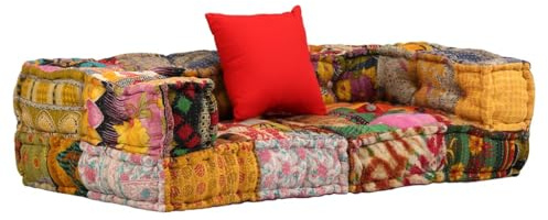 Mokuyary 2-Sitzer Modularer Pouf Patchwork Stoff für Wohnzimmer Schlafzimmer