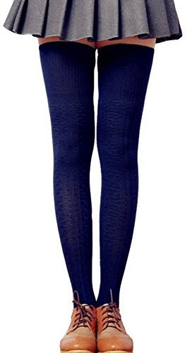 Lsharon - Leggings da donna in maglia morbida all'uncinetto blu navy M