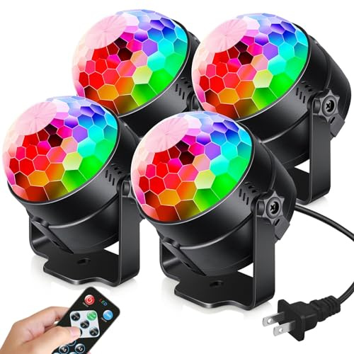 Luditek 4-Pack Sound Activated Party Lights with Remote Control Dj Lighting, Disco Ball Light, Stage Lamp Strobe Light for Home Room Dance Parties Karaoke Wedding Decorations Christmas