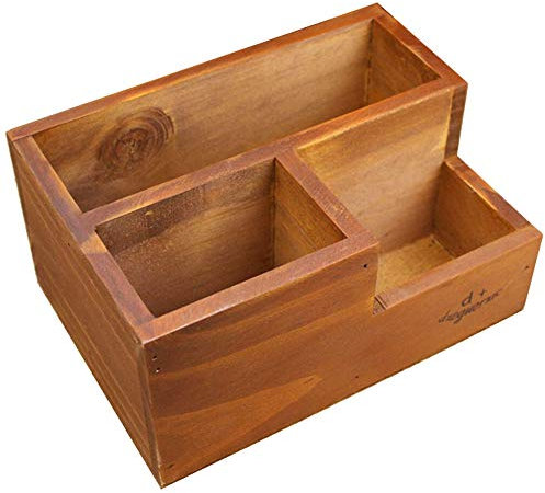 Coideal Wooden Remote Control Holder, Wood TV Remote Caddy Desk Tidy Organiser, 3 Compartments Desktop Storage for Bedside Table