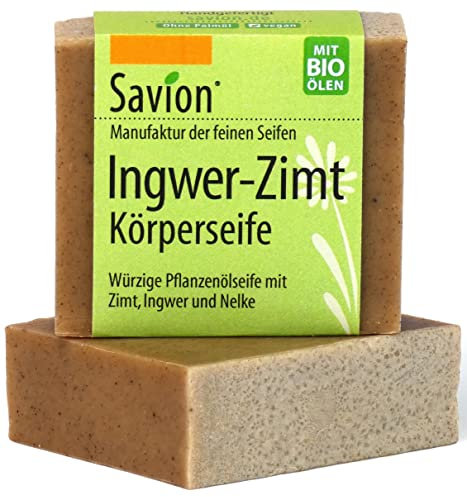 Savion Ingwer-Zimt Körperseife, Würzige Pflanzenölseife, Palmölfrei, Vegan, Tierversuchsfrei, 80g
