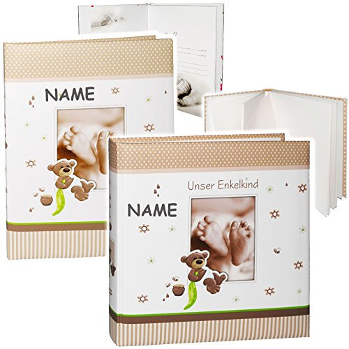 alles-meine.de GmbH 2 TLG. Set großes Fotoalbum + Babytagebuch - Unser Enkelkind - inkl. Name__ süßer Teddybär & Babyfüße__ Album - Gebunden zum Einkleben & Eintragen - b..