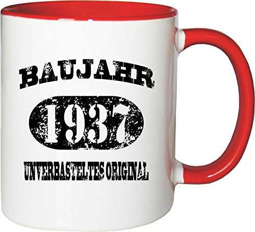 Mister Merchandise - Tazza da caffè originale, anno di costruzione 1937, con stampa amorevole, parti originali, made in bianco/rosso