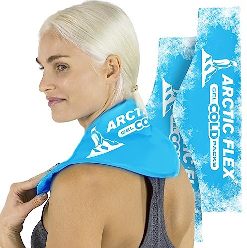 Arctic Flex Neck Cooler Ice Pack - Cold Compress Shoulder Therapy Wrap - Cool, Reusable Medical Freezer Gel Pad for Swelling, Injuries, Headache - Flexible Hot Microwaveable Heat - Men, Women (2 Pack)