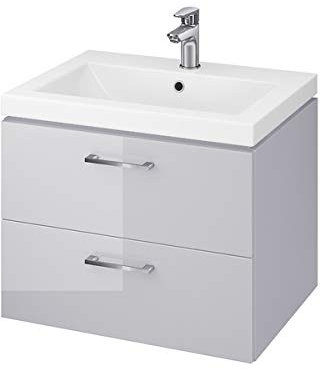 VBChome Waschplatz Badmöbel in grau, Hochglanz Oberfläche, Bestehend aus Waschplatz und Waschbecken, Unterschrank 2 Schubladen, Badezimmermöbel für Gästebad WC
