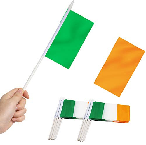 Anley Irish National 5x8 Zoll HandHeld Mini Flagge mit 12 weißem Solid Pole - Irland Stick Flagge, lebendige Farbe und lichtecht - Hibernian 5 x 8 Zoll Handgehaltene Stick Flaggen mit Speerspitze