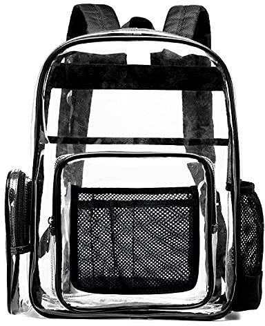 SPEEDEVE Zaino in PVC Trasparente per Lavoro Palestra Escursionismo Viaggio,Nero,L