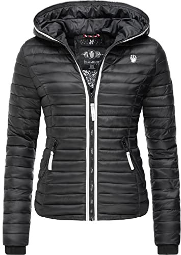 Navahoo Damen Übergangsjacke leichte Steppjacke kurz mit Kapuze Kimuk Prc Schwarz Gr. S