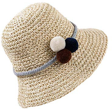 Sombrero de Paja Niña Gorra de Sol Transpirable al Aire Libre de Viaje Sunscreen Cap Playa de Verano para Chicas, Beige
