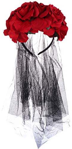 Lurrose corona di fiori corona di capelli velo corona di capelli fascia floreale costume di halloween copricapo messicano accessori per capelli per donne ragazze rosso