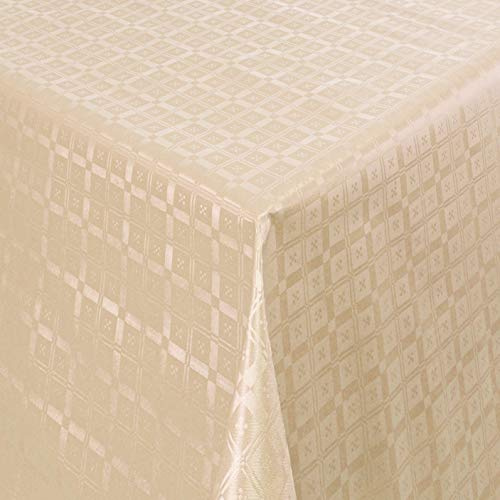 KEVKUS Wachstuch Tischdecke Damast geprägt 03011-08 kariert beige Creme wählbar in eckig rund oval (Rand: Schnittkante (ohne Einfassung), 140 x 400 cm eckig)