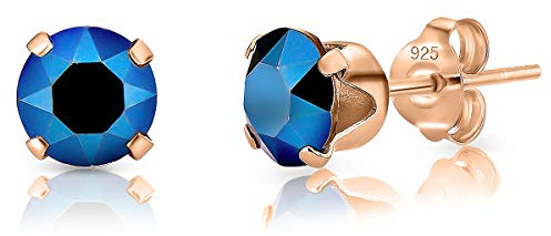 DTPsilver - Damen Ohrringe 925 Sterling Silber Rosèvergoldet mit Kristallen von Swarovski® Elements Runde Ohrstecker - Durchmesser 6 mm - Viele Farben erhältlich